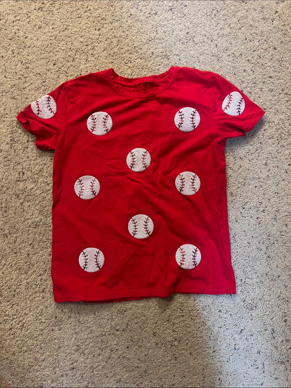 Red Short-Sleeve Baseball Print Tee